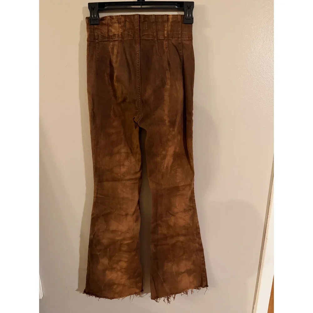 Free People We The Free Just Float On Flare Jeans Brown Tie Dye High Rise 24